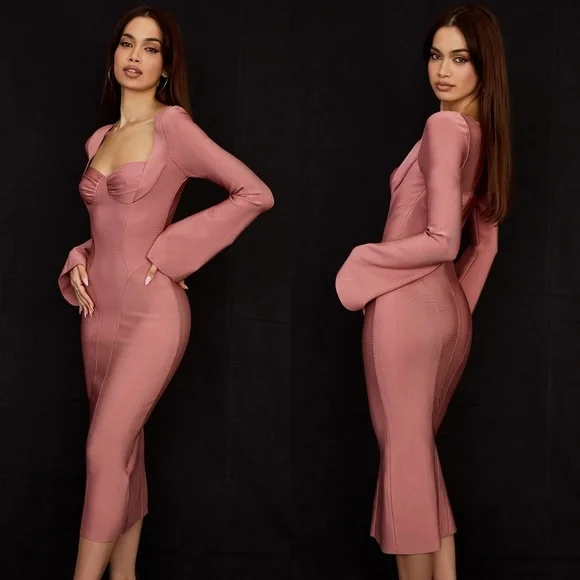 House of CB 'BODY' ROSE BANDAGE MIDI DRESS - Picture 6 of 10